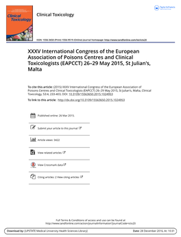 XXXV International Congress of the European Association of Poisons Centres and Clinical Toxicologists (EAPCCT) 26–29 May 2015, St Julian's, Malta