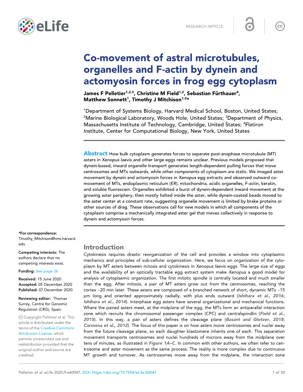 Co-Movement of Astral Microtubules, Organelles and F-Actin by Dynein