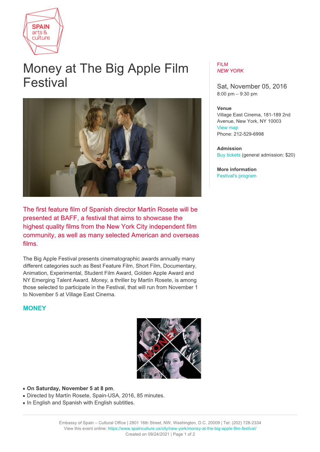 Money at the Big Apple Film Festival