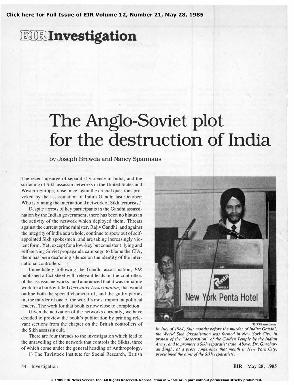 The Anglo-Soviet Plot for the Destruction of India