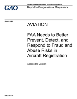 GAO-20-164, Accessible Version, AVIATION: FAA Needs to Better