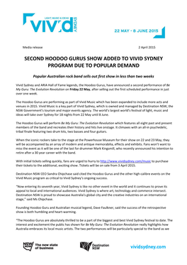 Second Hoodoo Gurus Show Added to Vivid Sydney Program Due to Popular Demand