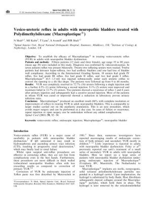 Vesico-Ureteric Reflux in Adults with Neuropathic Bladders Treated with Polydimethylsiloxane (Macroplastique®)