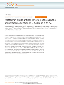 Metformin Elicits Anticancer Effects Through the Sequential Modulation of DICER and C-MYC