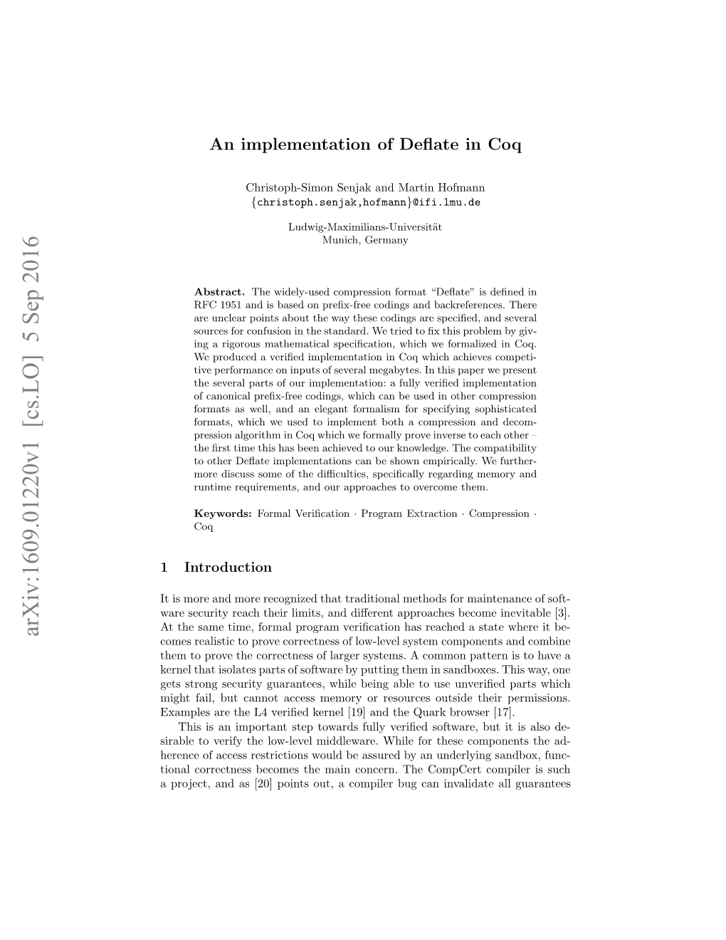 Arxiv:1609.01220V1 [Cs.LO] 5 Sep 2016 Rjc,Ada 2]Pit U,Acmie U a Naiaealgua All Invalidate Can Bug Compiler a Out, Com Points Compcert [20] the As Concern