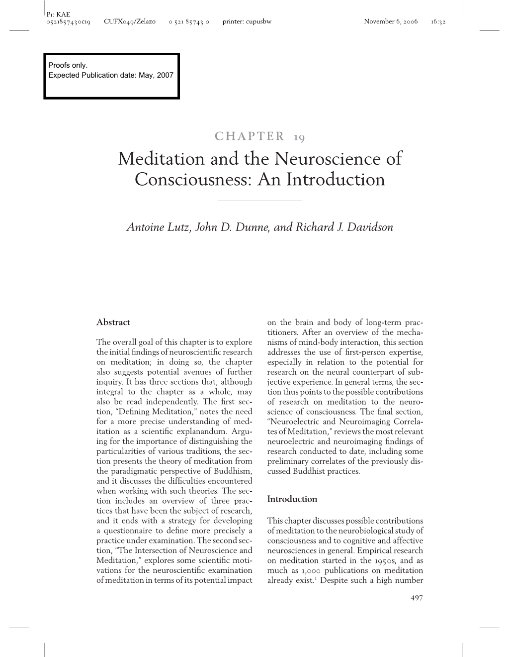 Meditation and the Neuroscience of Consciousness: an Introduction
