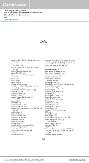 Cambridge University Press 978-1-108-42646-6 — Bertolt Brecht in Context Edited by Stephen Brockmann Index More Information