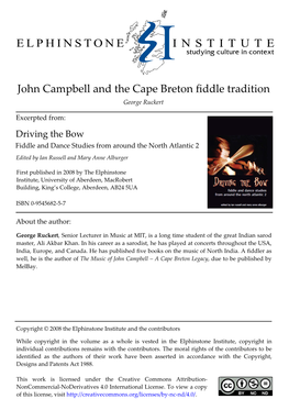 John Campbell and the Cape Breton Fiddle Tradition