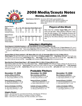 2008 Media/Scouts Notes Monday, November 17, 2008