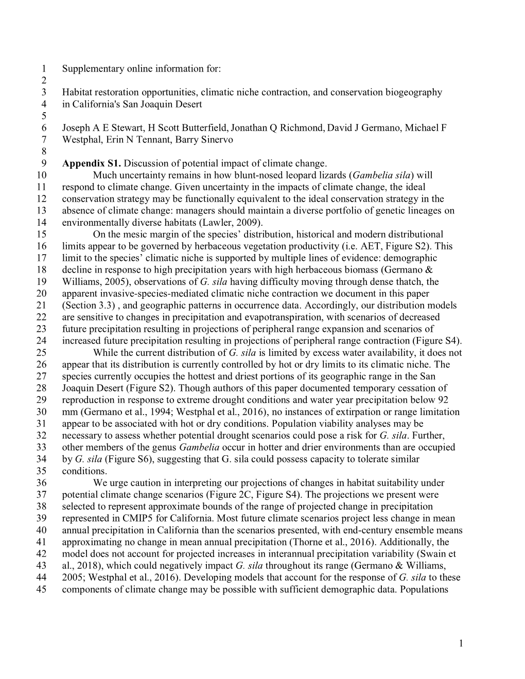 1 2 Habitat Restoration Opportunities, Climatic Niche Contraction, and Conservation Biog