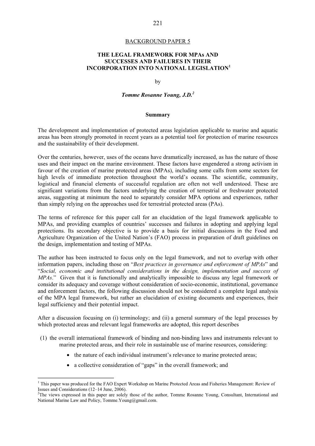 BACKGROUND PAPER 5 the LEGAL FRAMEWORK for Mpas