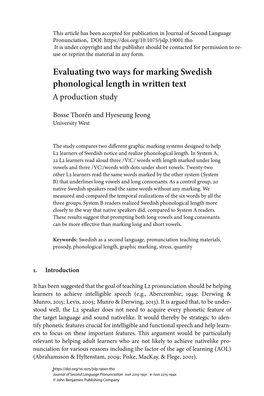 Evaluating Two Ways for Marking Swedish Phonological Length in Written Text a Production Study