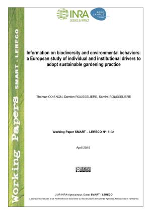 Information on Biodiversity and Environmental Behaviors: a European Study of Individual and Institutional Drivers to Adopt Sustainable Gardening Practice
