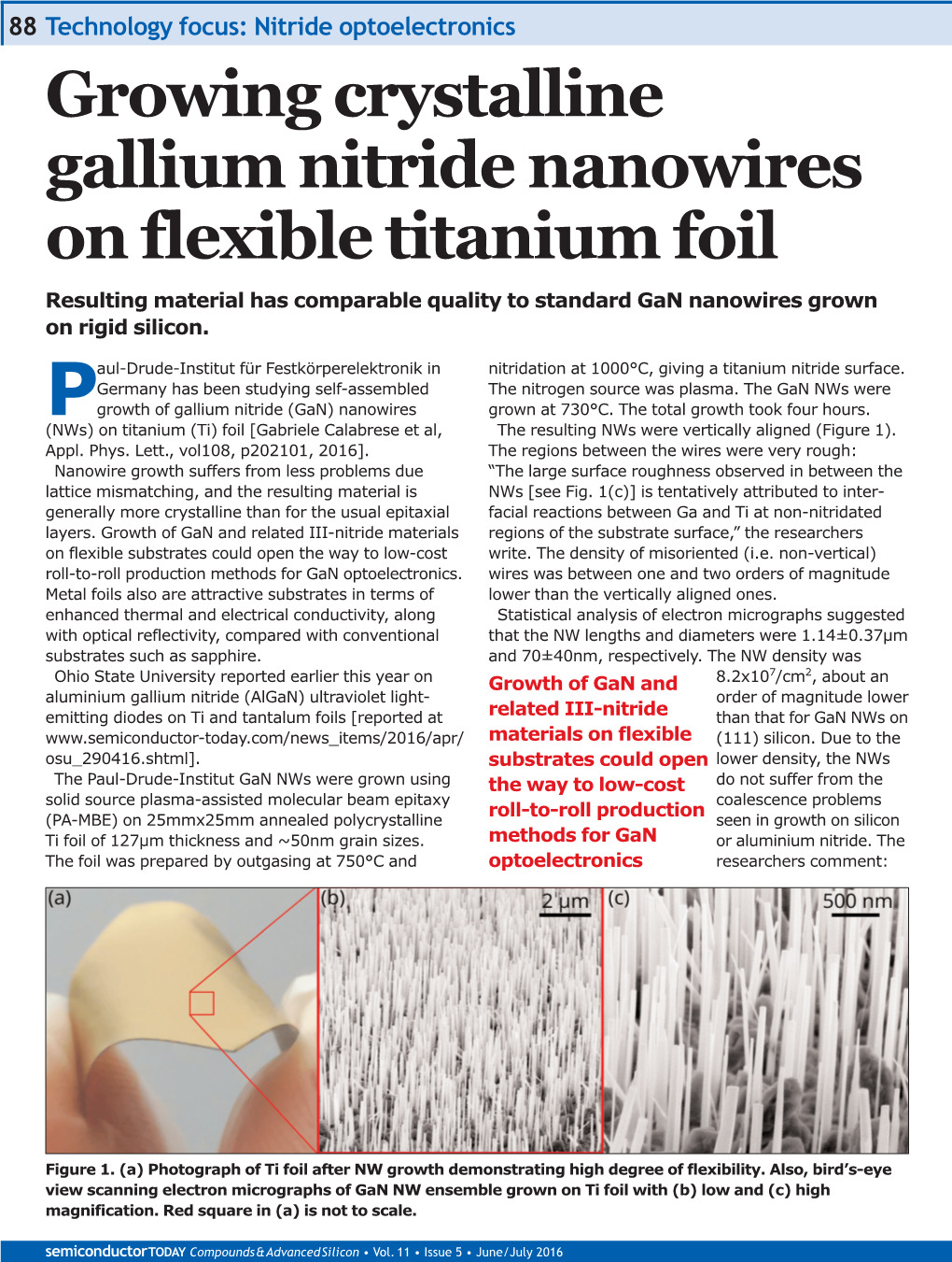 Growing Crystalline Gallium Nitride Nanowires on Flexible Titanium Foil Resulting Material Has Comparable Quality to Standard Gan Nanowires Grown on Rigid Silicon