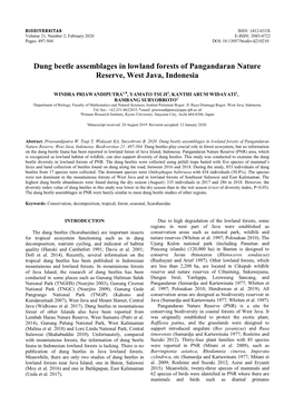 Dung Beetle Assemblages in Lowland Forests of Pangandaran Nature Reserve, West Java, Indonesia