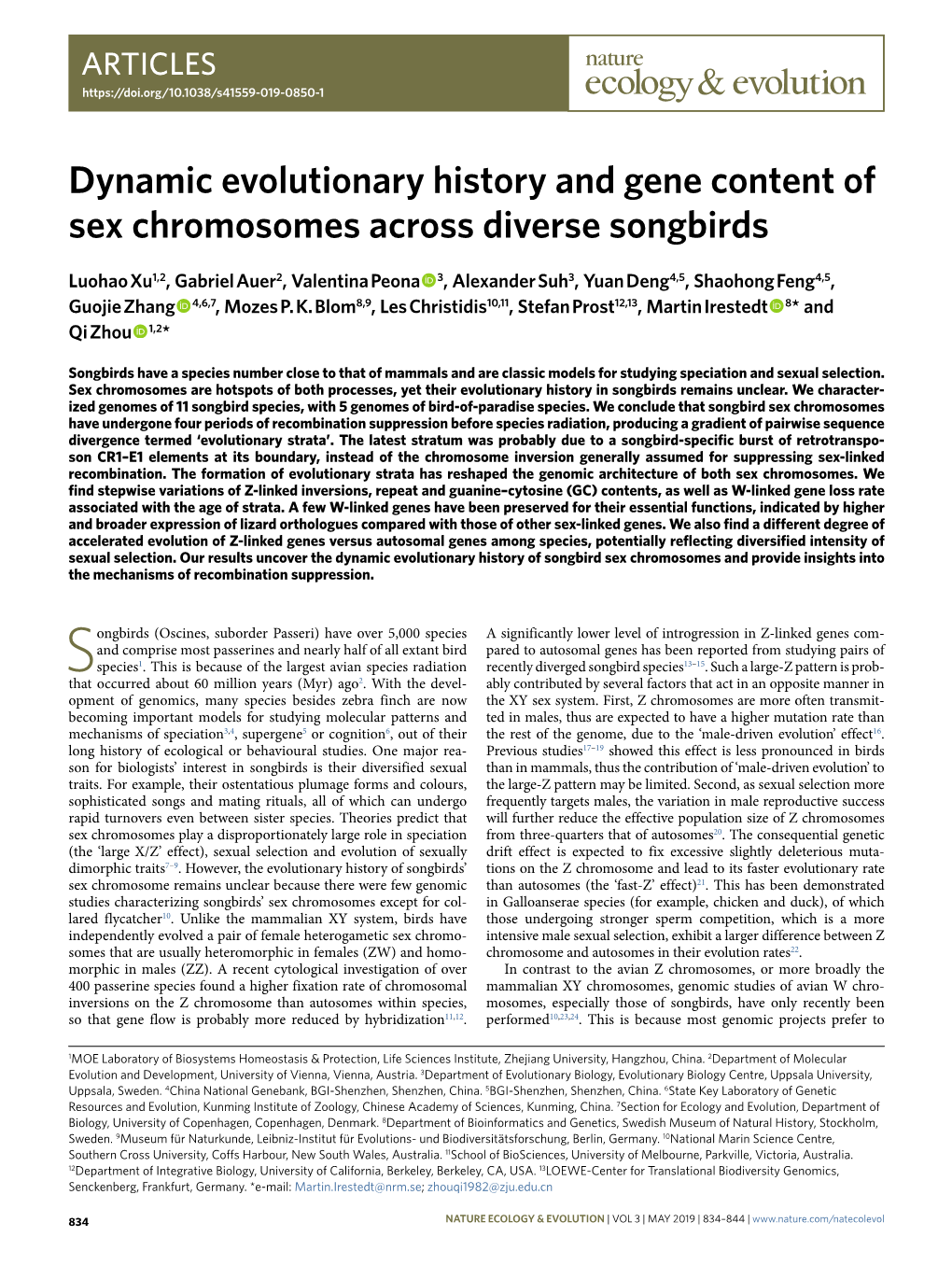 Dynamic Evolutionary History and Gene Content of Sex Chromosomes Across Diverse Songbirds