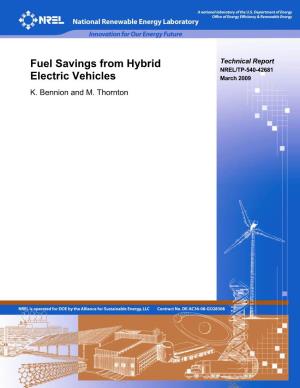 Fuel Savings from Hybrid Electric Vehicles DE-AC36-08-GO28308