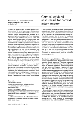 Cervical Epidural Anaesthesia for Carotid Artery Surgery