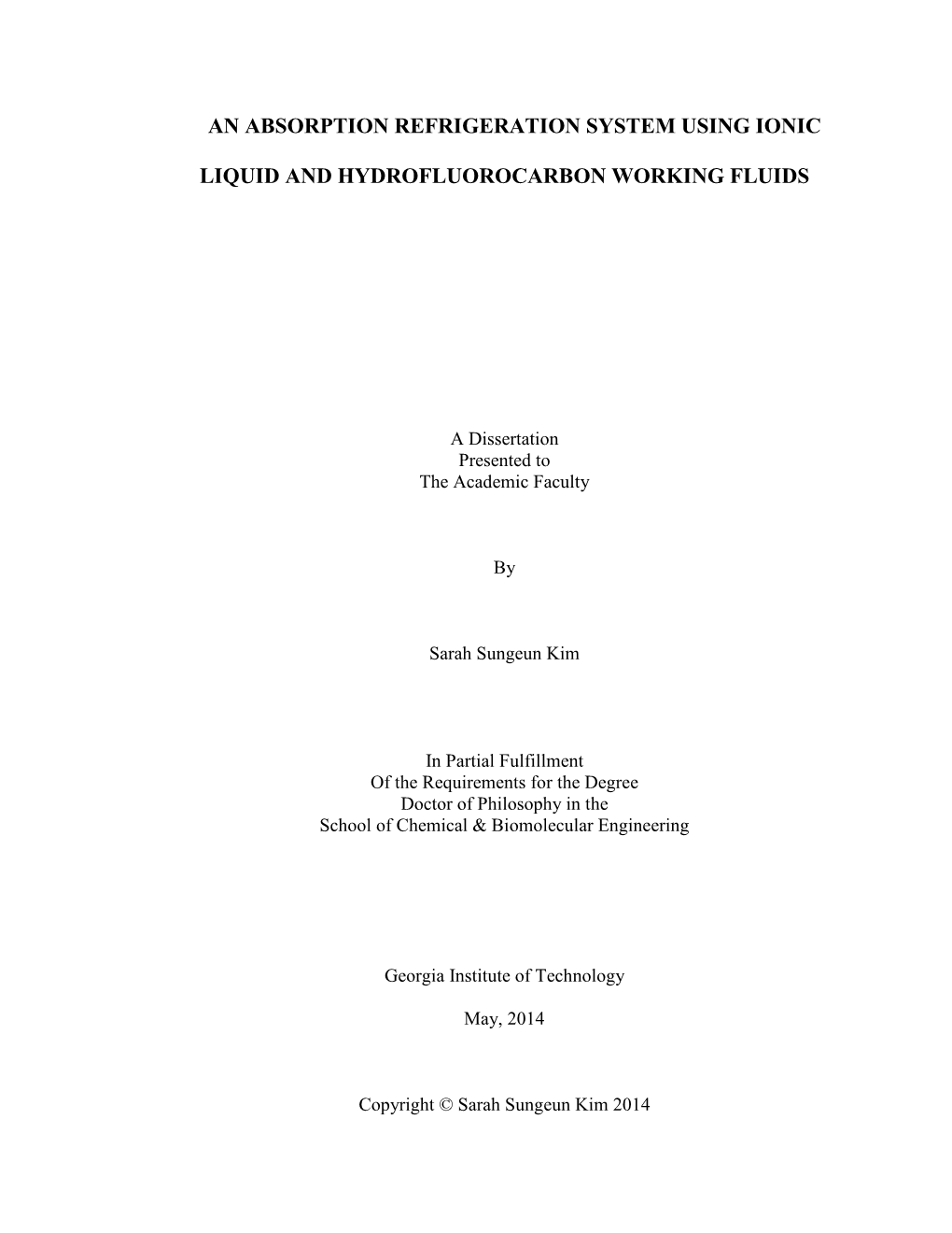 An Absorption Refrigeration System Using Ionic Liquid