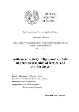 Anticancer Activity of Liposomal Cisplatin in Preclinical Models of Cervical and Ovarian Cancer