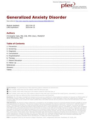 Generalized Anxiety Disorder View Online At