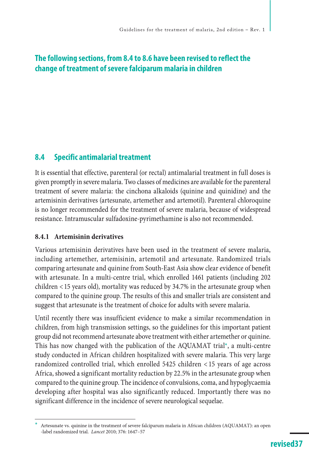 Revised37 Guidelines for the Treatment of Malaria – 2Nd Edition, Rev