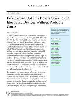 First Circuit Upholds Border Searches of Electronic Devices Without