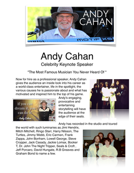Andy Cahan Celebrity Keynote Speaker