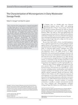 The Characterization of Microorganisms in Dairy Wastewater Storage Ponds