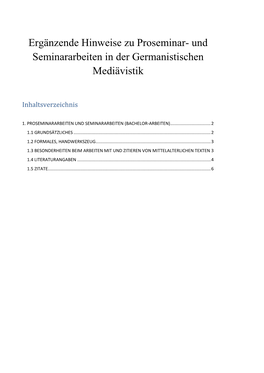 Und Seminararbeiten in Der Germanistischen Mediävistik