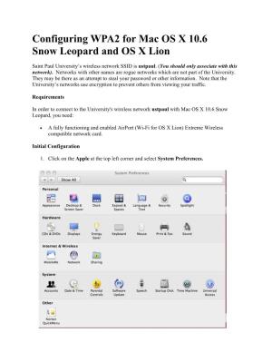 Configuring WPA2 for Mac OS X 10.6 Snow Leopard and OS X Lion