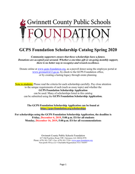 GCPS Foundation Scholarship Catalog Spring 2020