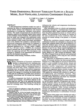 Three-Dimensional Buoyant Turbulent Flows in a Scaled Model, Slot-Ventilated, Livestock Conhnement Facility