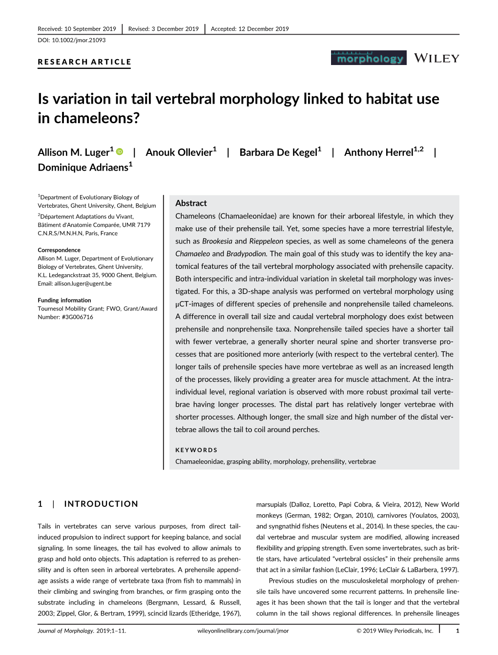 Is Variation in Tail Vertebral Morphology Linked to Habitat Use in Chameleons?