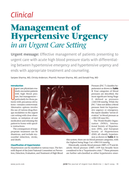 Management of Hypertensive Urgency