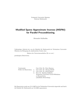 Modified Sparse Approximate Inverses (MSPAI) for Parallel