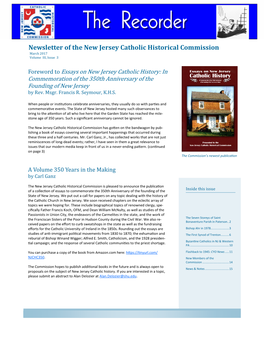 Newsletter of the New Jersey Catholic Historical Commission March 2017 Volume III, Issue 3