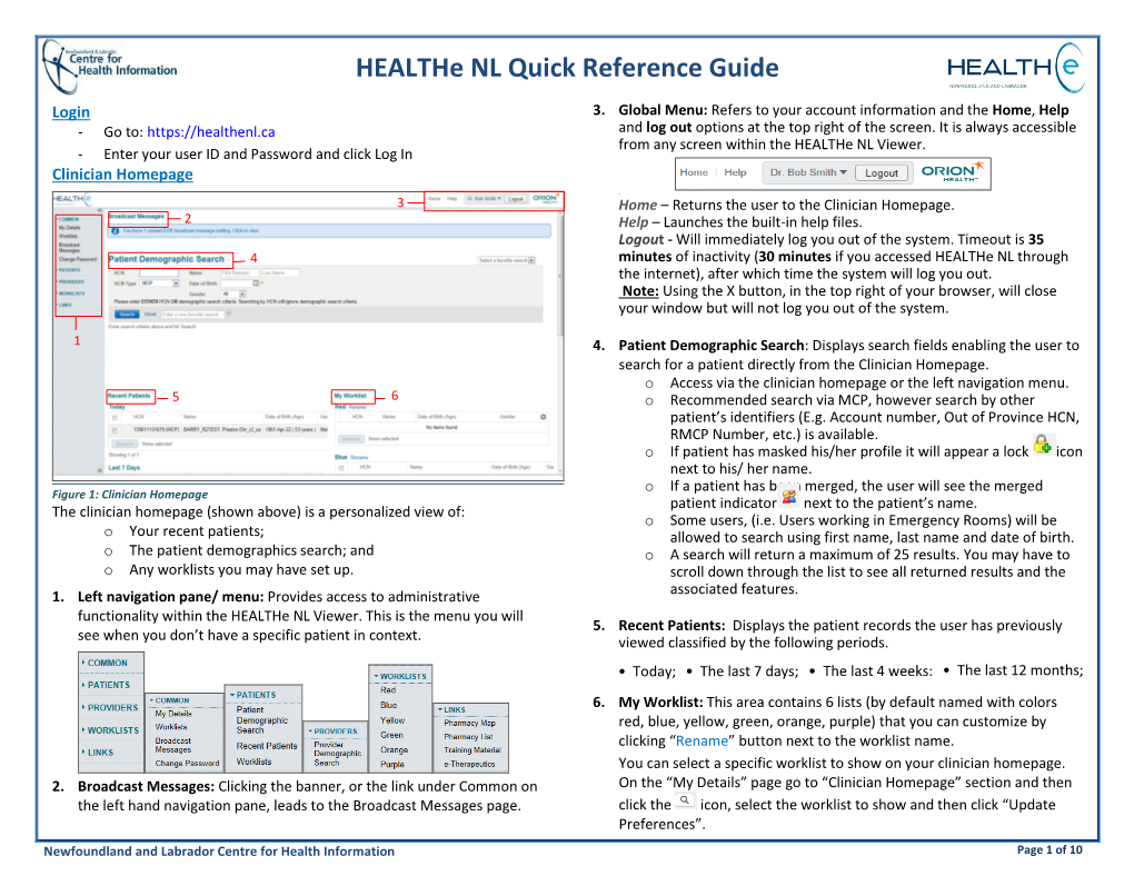 Healthe NL Quick Reference Guide