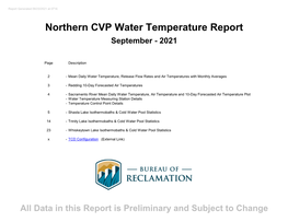 Northern CVP Water Temperature Report September - 2021
