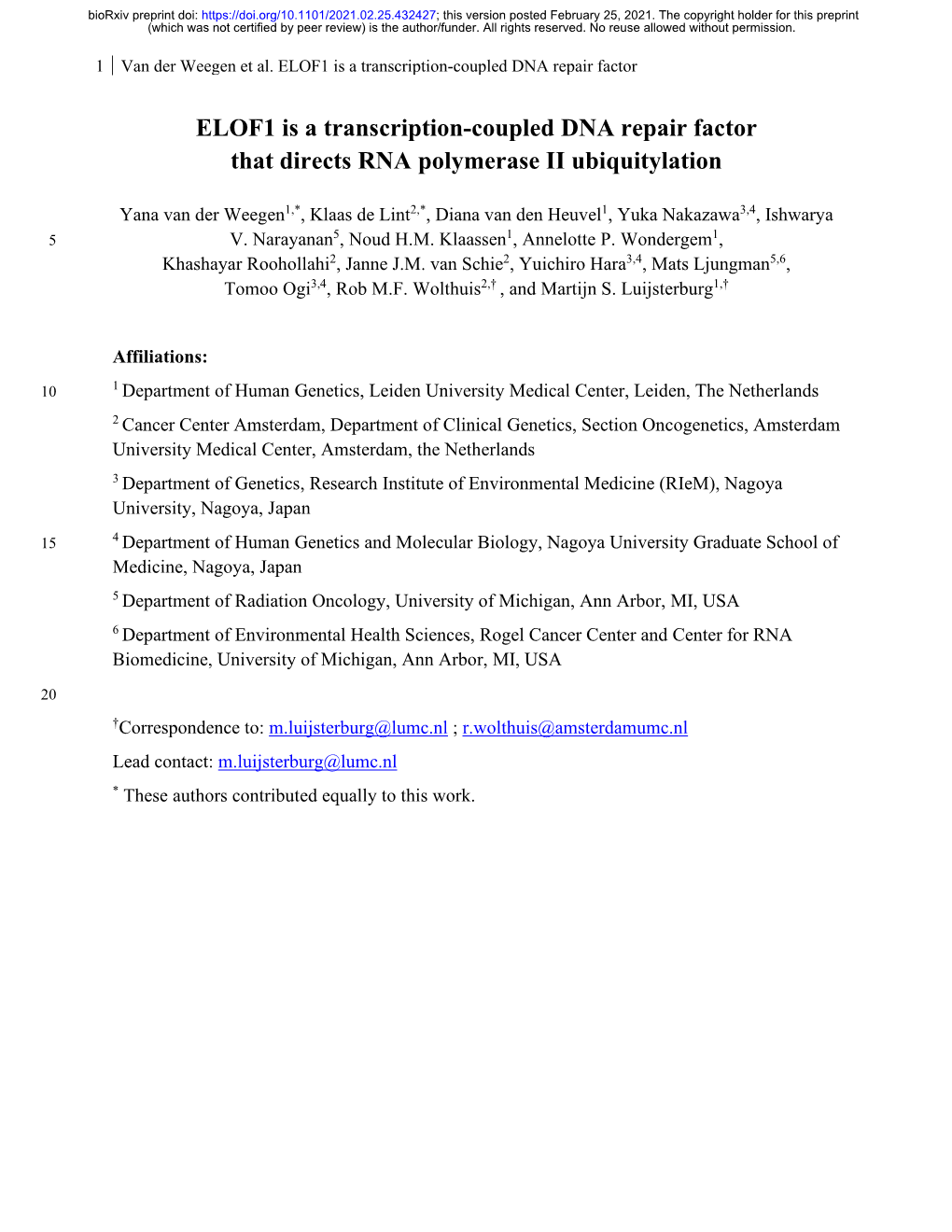 ELOF1 Is a Transcription-Coupled DNA Repair Factor That Directs RNA Polymerase II Ubiquitylation