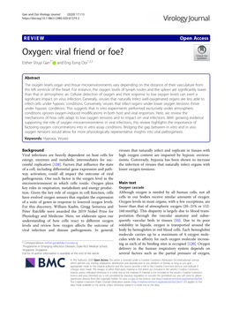 Oxygen: Viral Friend Or Foe? Esther Shuyi Gan1* and Eng Eong Ooi1,2,3