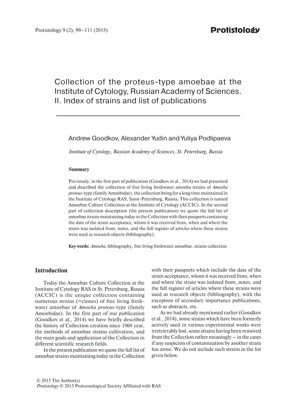 Protistology Collection of the Proteus-Type Amoebae at The