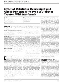 Effect of Orlistat in Overweight and Obese Patients with Type 2 Diabetes Treated with Metformin