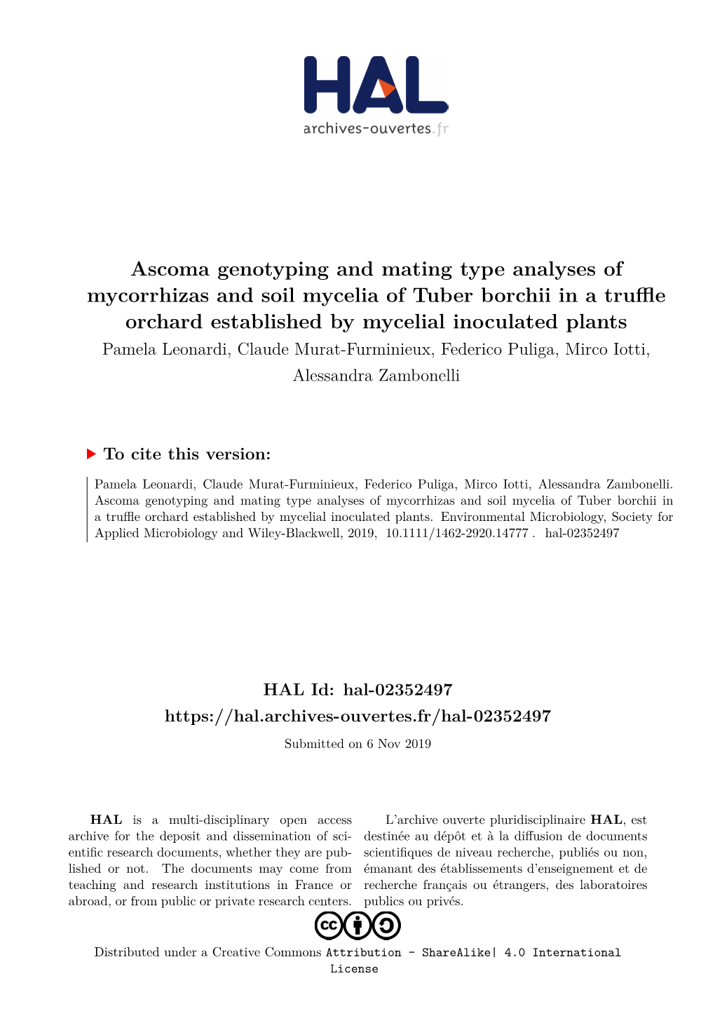 Ascoma Genotyping and Mating Type Analyses of Mycorrhizas and Soil