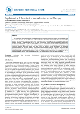 Psychobiotics; a Promise for Neurodevelopmental Therapy