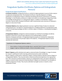 Postgraduate Qualities (Certificates, Diplomas and Undergraduate