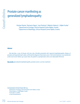 Prostate Cancer Manifesting As Generalized Lymphadenopathy