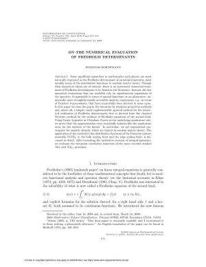 On the Numerical Evaluation of Fredholm Determinants 1