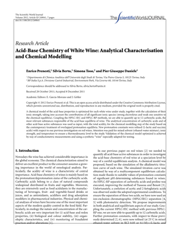 Research Article Acid-Base Chemistry of White Wine: Analytical Characterisation and Chemical Modelling