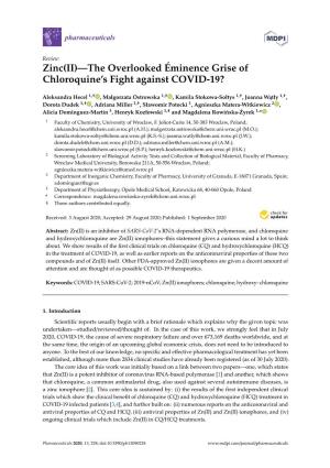 Zinc(II)—The Overlooked Éminence Grise of Chloroquine’S Fight Against COVID-19?